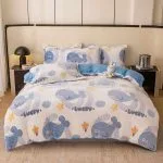 Lenjerie Cocolino 1 Persoana, Super Pufoasa, 4 piese, Jojo Home, Alb-Albastru, Balene
