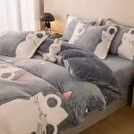 Lenjerie Cocolino 1 Persoana, Super Pufoasa, 4 piese, Jojo Home, Gri, Pisici - imagine 3