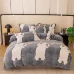 Lenjerie Cocolino 1 Persoana, Super Pufoasa, 4 piese, Jojo Home, Gri, Pisici