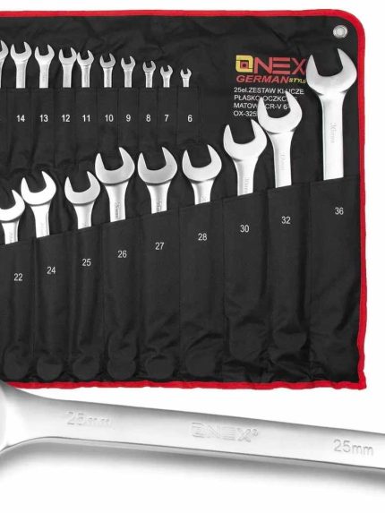 Set de 25 de chei combinate Onex German Style OX-252. Cheile sunt realizate din material Chrome Vanadium (CrV).