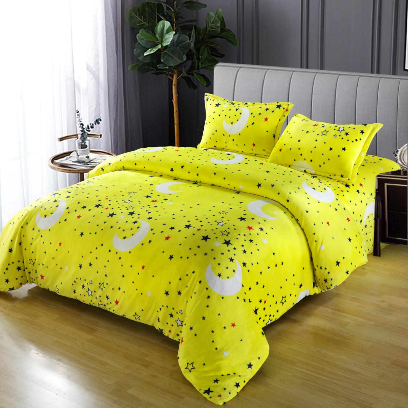 Lenjerie Cocolino ,Super Pufoasa , Pat Dublu 4 piese Galben stelute CC024