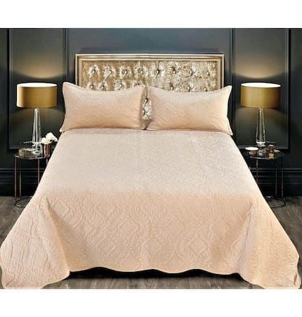 Cuvertura matlasata, 3 piese, 220x240cm, culoarea Bej Auriu