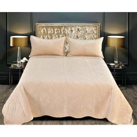 Cuvertura matlasata, 3 piese, 220x240cm, culoarea Bej Auriu